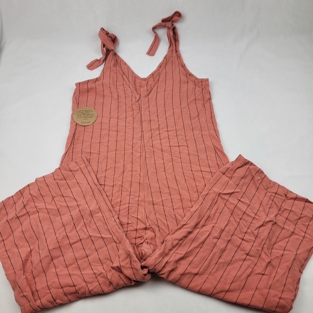 Urban Romantics salmon linen blend tie shoulder vneck jumsuit - Picture 5 of 6